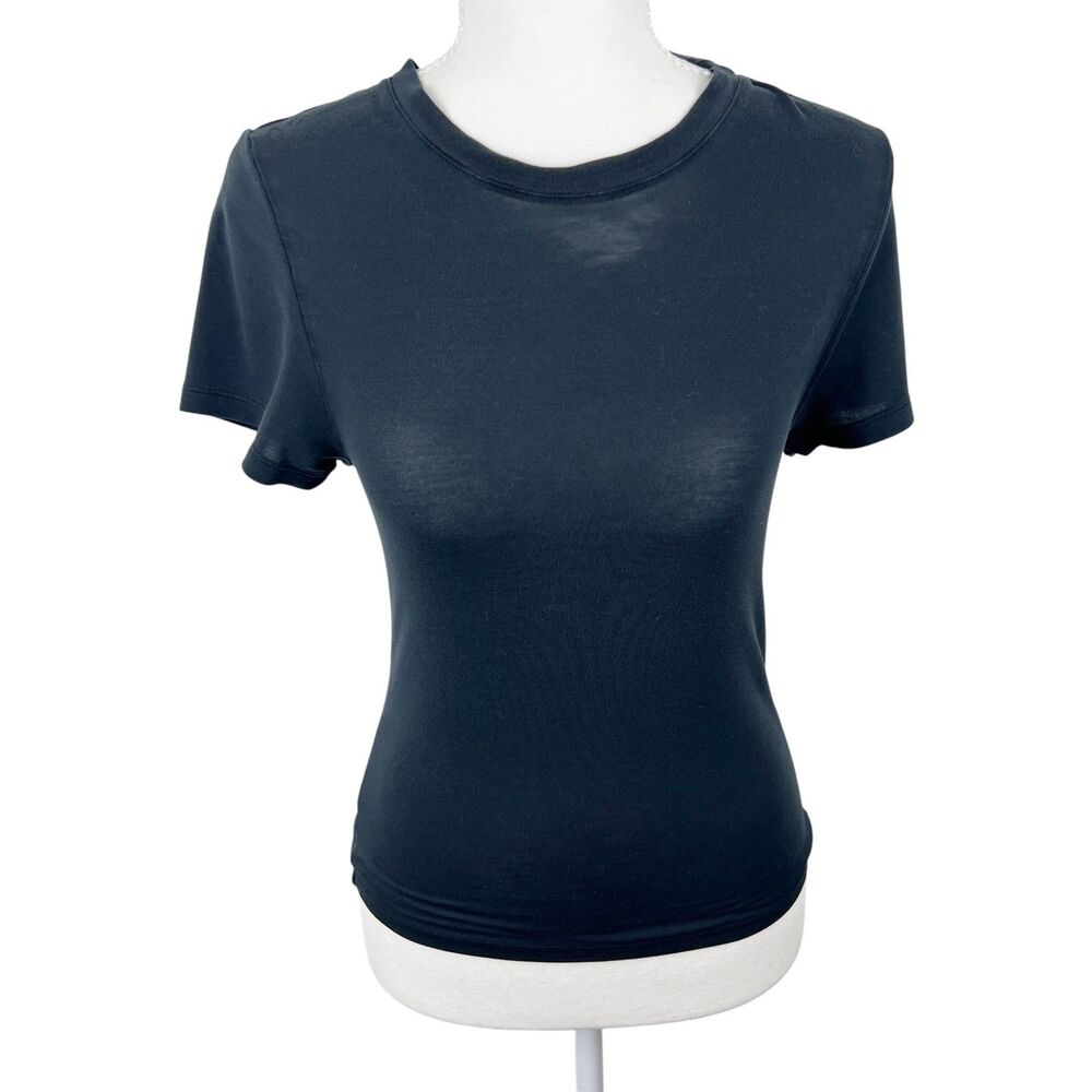 Parade Shirt Women Medium Black Short Sleeve Solid Tencel Stretch Tee
